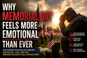 Why Memorial Day Feels More Emotional Than Ever Memorial Day emotional thumbnail showing a soldier, American flags, remembrance, nostalgia, loneliness, and the psychology behind modern emotional fatigue