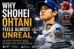Shohei Ohtani baseball psychology thumbnail showing discipline, emotional control, consistency, and why modern audiences are fascinated by his calm high-performance mindset